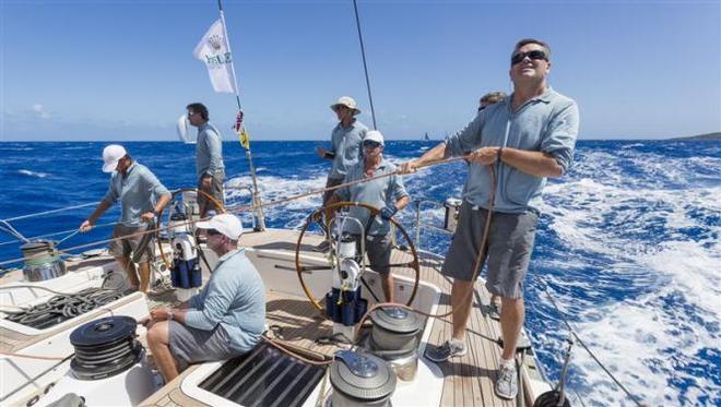 Crew work on Swan 80 Selene (CAY) during day three of racing - 2015 Rolex Swan Cup Caribbean ©  Rolex / Carlo Borlenghi http://www.carloborlenghi.net